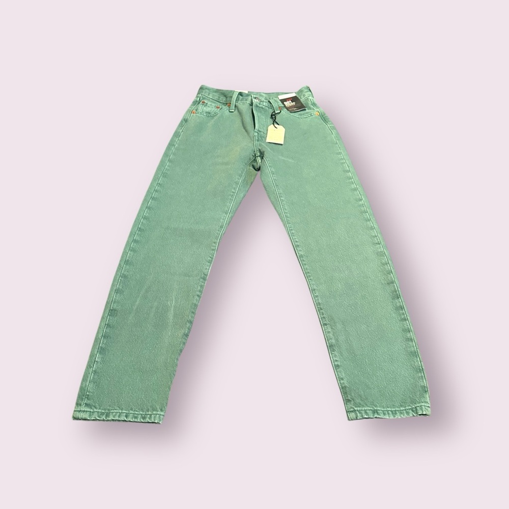 Women's 501 Green Levi's Jeans Original Cropped High Rise Straight Leg